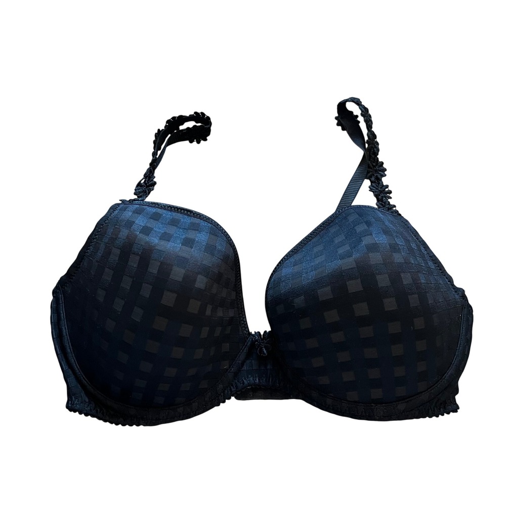 Marie Jo Avero Black Checkered Daisy Padded Bra 32E 0100418 Floral Straps
